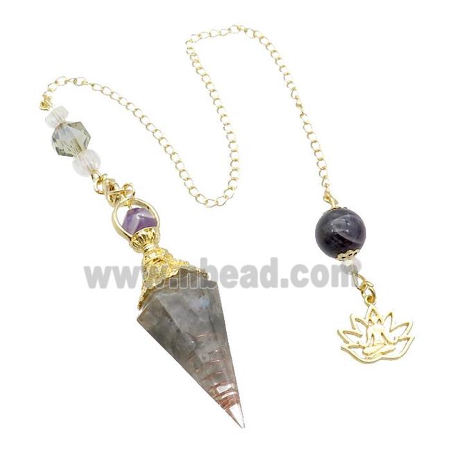 Labradorite Chips Resin Pendulum Pendant Chakra Gold Plated