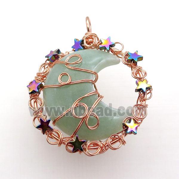 Green Aventurine Moon Pendant Wire Wrapped