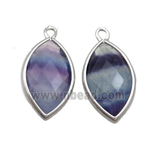 Natural Fluorite Pendant Multicolor Faceted Horseeye Platinum Plated