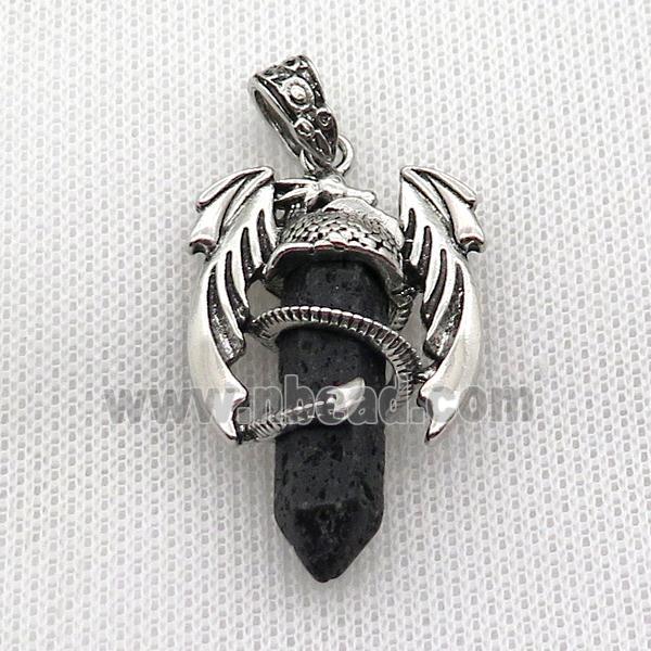 Alloy Dragon Pendant Pave Lava Antique Silver