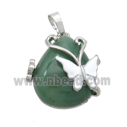 Green Aventurine Teardrop Pendant Alloy Platinum Plated