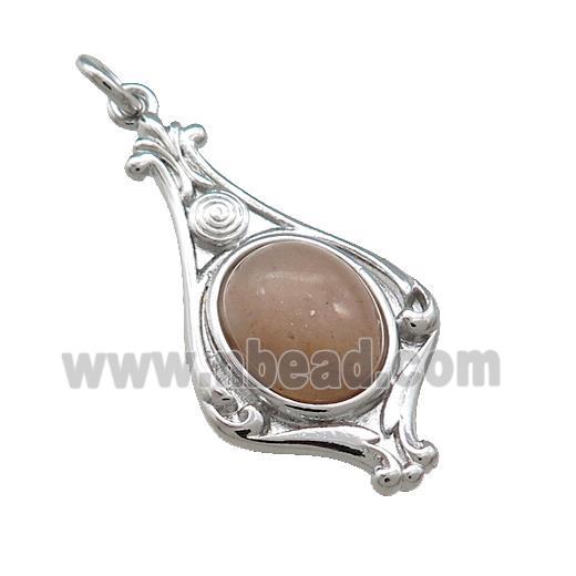 Copper Pendant Pave Peach Moonstone Platinum Plated