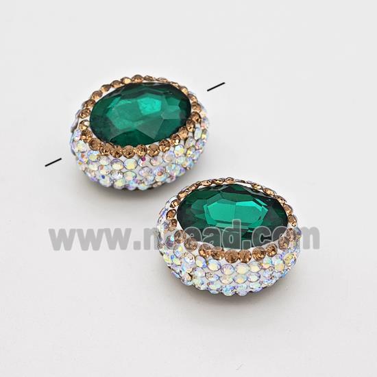 Chinese Crystal Glass Oval Beads Pave Rhinestone Green Barrel