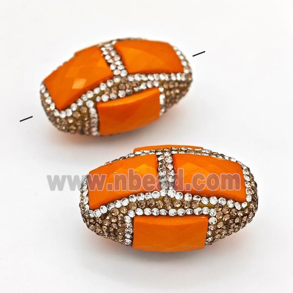 Clay Rice Beads Pave Rhinestone Orange Jade