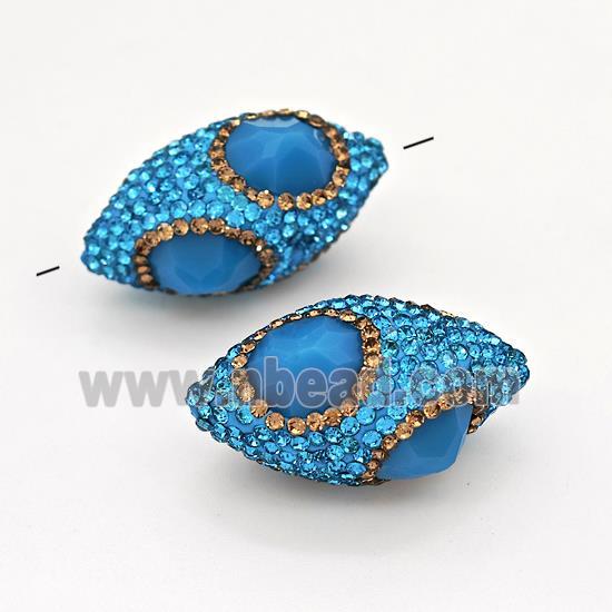 Clay Rice Beads Pave Rhinestone Blue Jadeite Glass