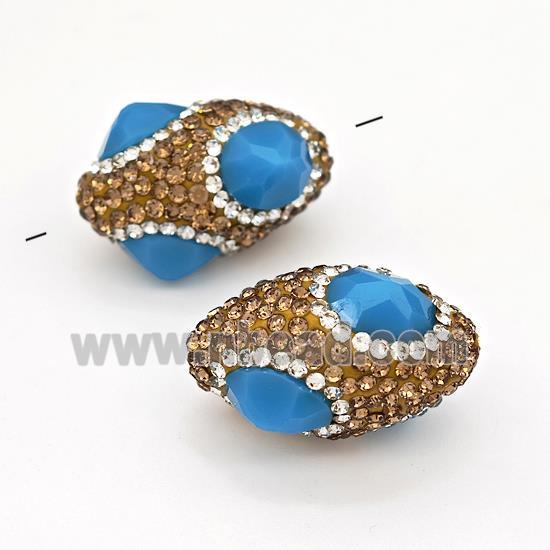 Clay Rice Beads Pave Rhinestone Blue Jadeite Glass