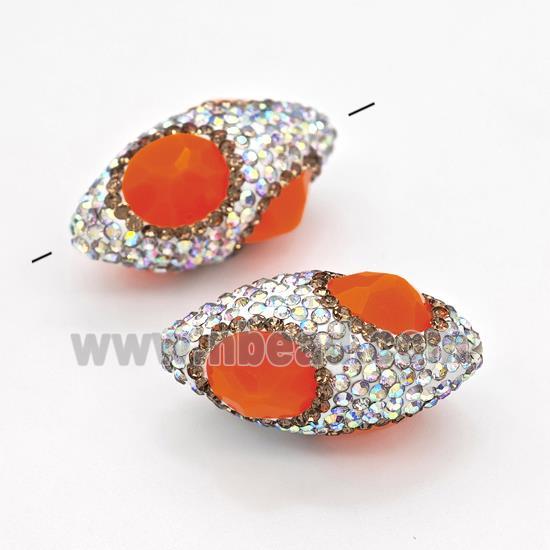 Clay Rice Beads Pave Rhinestone Orange Jadeite Glass