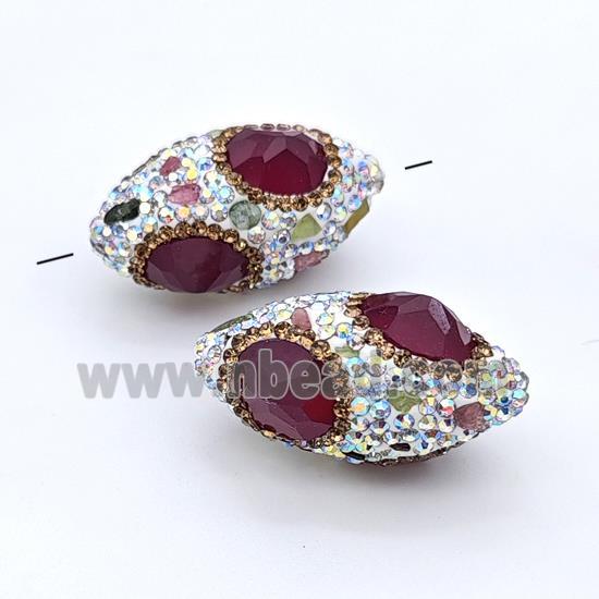 Clay Rice Beads Pave White Rhinestone Red Jadeite Glass Tourmaline