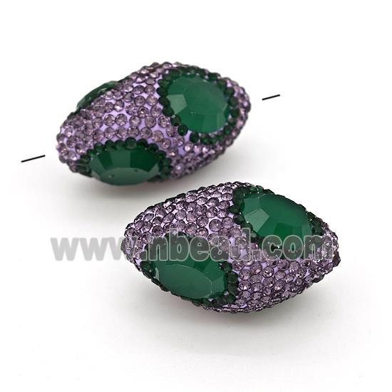 Clay Rice Beads Pave Purple Rhinestone Green Jadeite Glass