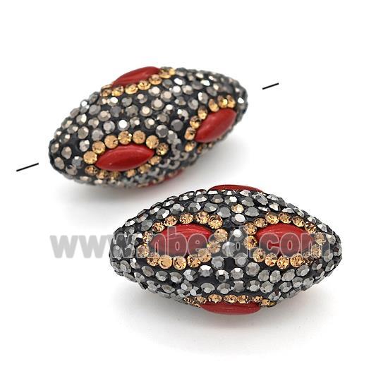 Clay Rice Beads Pave Rhinestone Red Synthetic Turquoise