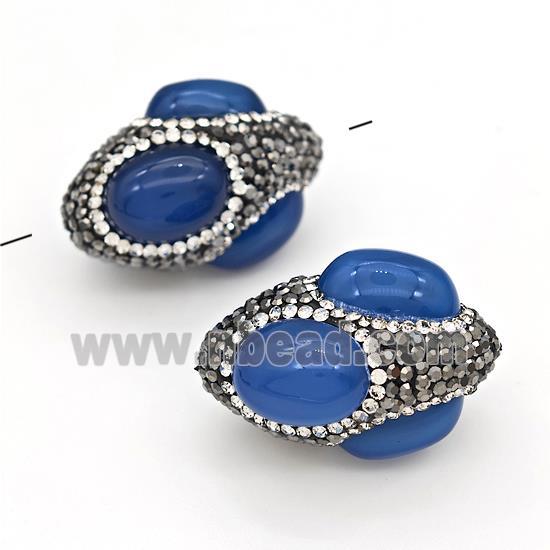 Clay Rice Beads Pave Rhinestone Blue Agate