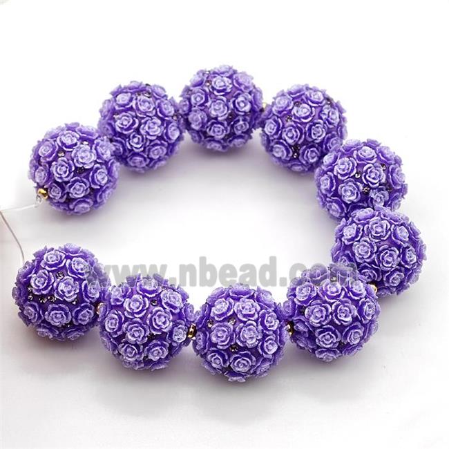 Resin Round Beads Flower Purple