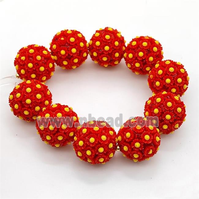 Resin Round Beads Flower Red