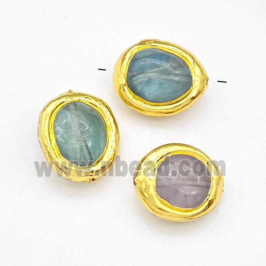 Natural Fluorite Beads Freeform Multicolor Gold Plated