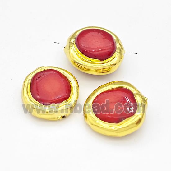 Red Coral Beads Freeform Gold Plated