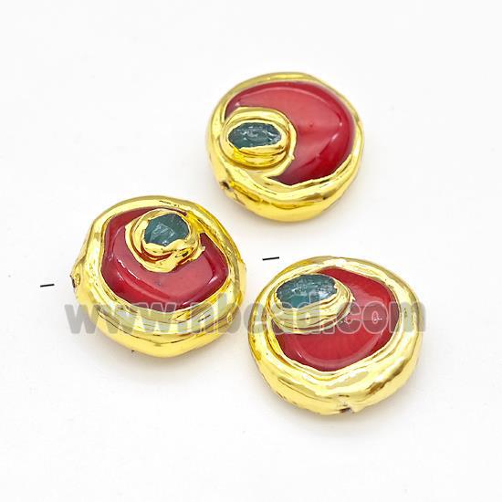 Red Coral Beads Freeform Gold Plated