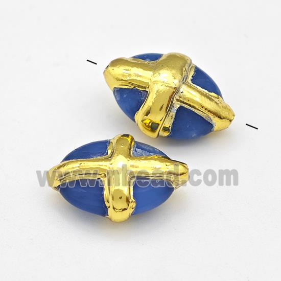 Blue Cat Eye Stone Oval Beads Gold Plated