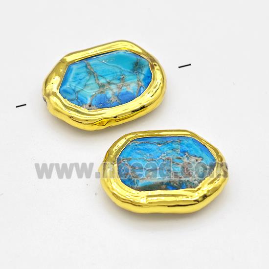 Natural Imperial Jasper Slice Beads Blue Dye Gold Plated