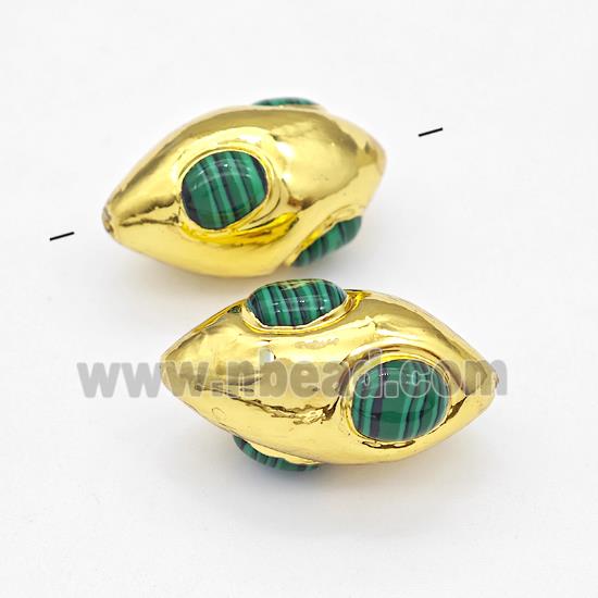 Synthetic Malchite Beads Rice Gold Plated