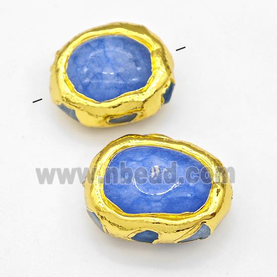 Blue Dye Jade Beads Freeform Gold Plated