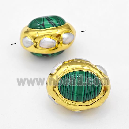 Synthetic Malachite Rice Beads With Pearl Gold Plated