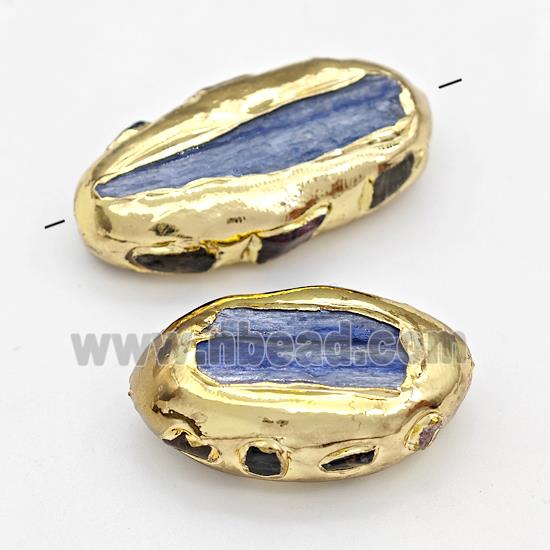 Natural Kyanite Beads Freeform Gold Plated