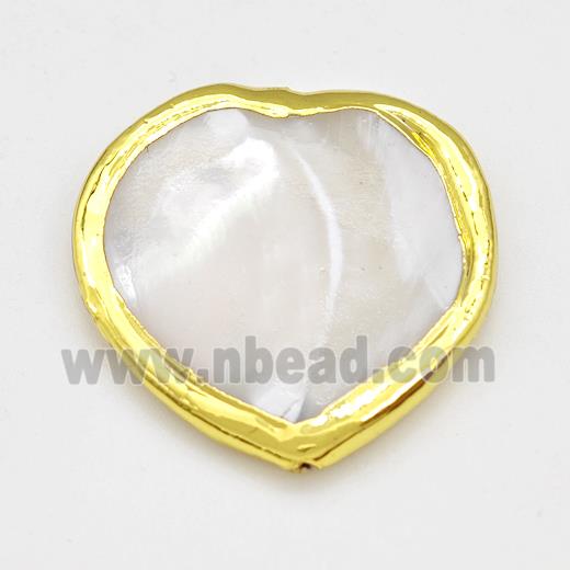 White Pearlized Shell Heart Beads Gold Plated