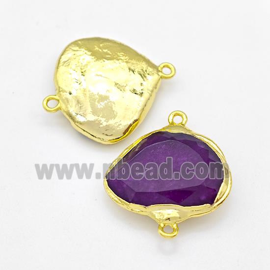 Purple Crystal Glass Connector Freeform Gold Plated