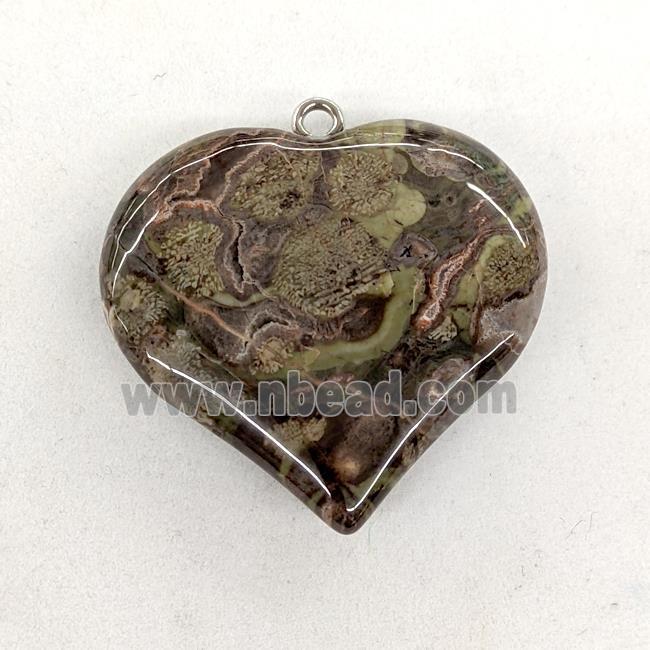 Natural Ocean Jasper Heart Pendant Green