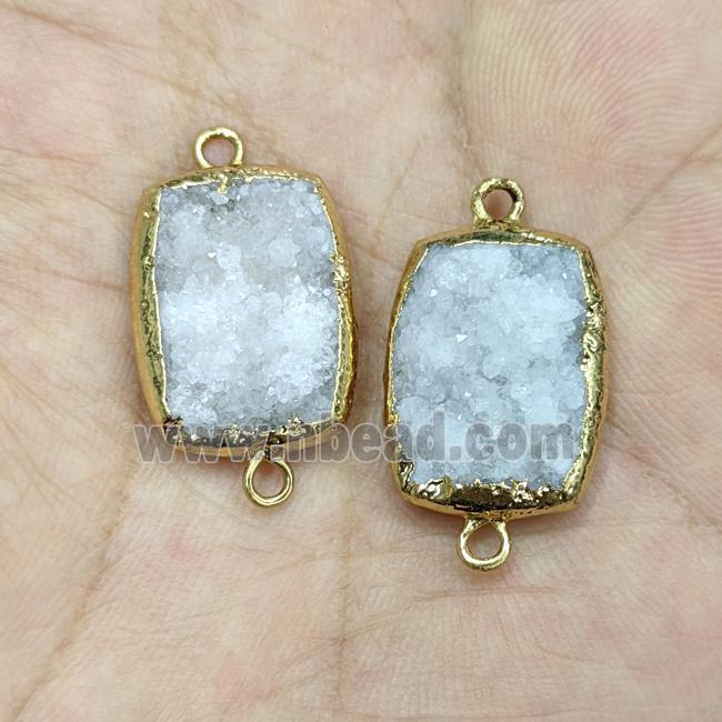 Natural White Druzy Quartz Connector Rectangle Gold Plated