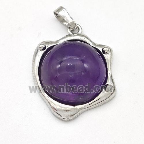 Amethyst Pendant Half Round Platinum Plated