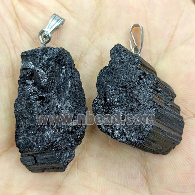 Natural Black Tourmaline Nugget Pendant Freeform