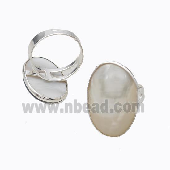 White Mabe Shell Rings Copper Platinum Plated