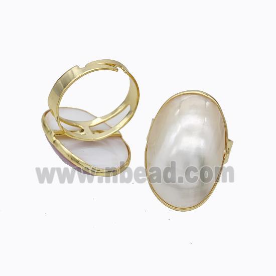 White Mabe Shell Rings Copper Gold Plated