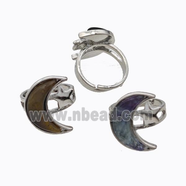 Copper Moon Rings Pave Gemstone Adjustable Platinum Plated