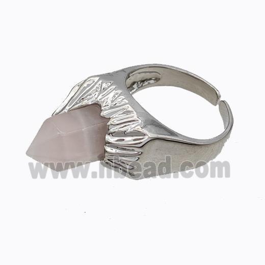 Copper Rings Pave Prism Rose Quartz Platinum Plated