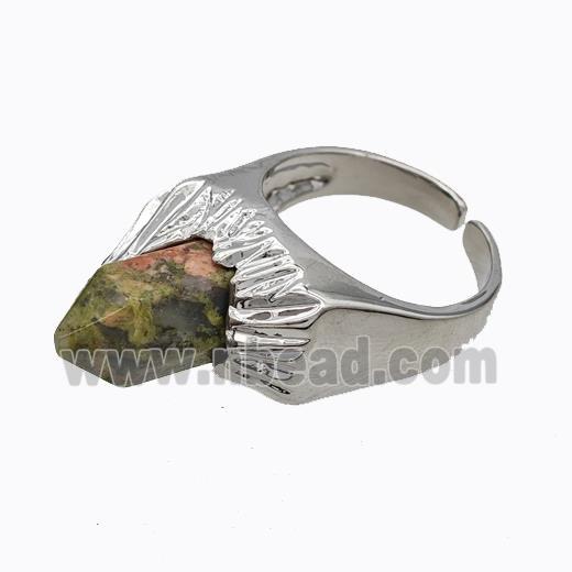 Copper Rings Pave Prism Unakite Platinum Plated