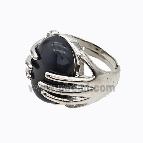 Copper Hand Rings Pave Black Obsidian Platinum Plated