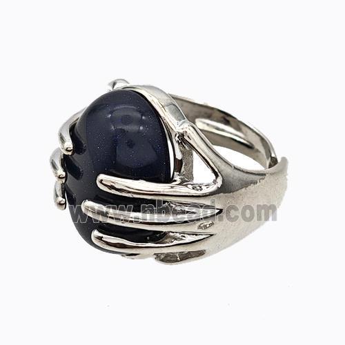 Copper Hand Rings Pave Blue Sandstone Platinum Plated