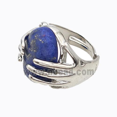 Copper Hand Rings Pave Lapis Lazuli Platinum Plated