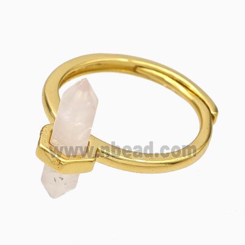 Gemstone Rings With Rose Quartz Prism Adjustable Gold Plated