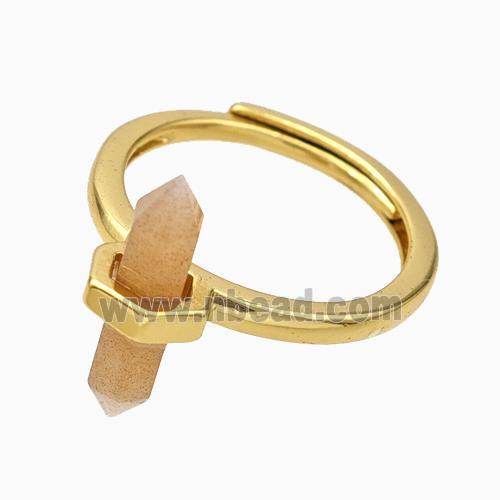 Gemstone Rings With Sunstone Prism Adjustable Gold Plated