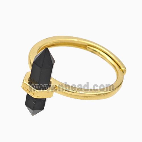 Gemstone Rings With Black Obsidian Prism Adjustable Gold Plated