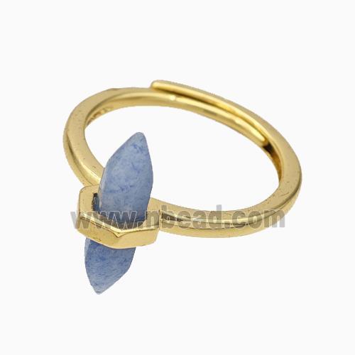 Gemstone Rings With Blue Aventurine Prism Adjustable Gold Plated