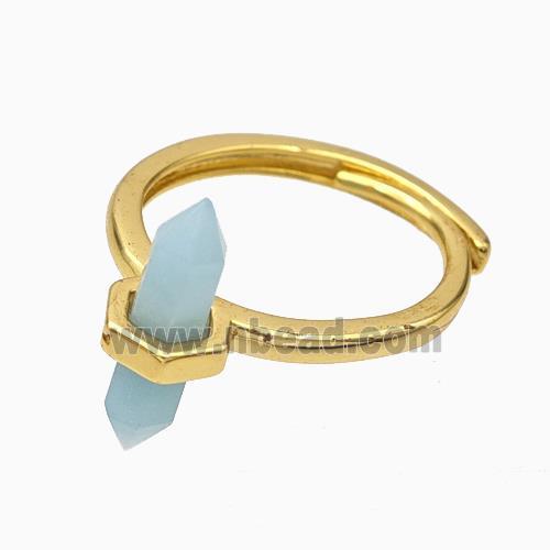 Gemstone Rings With Blue Amazonite Prism Adjustable Gold Plated