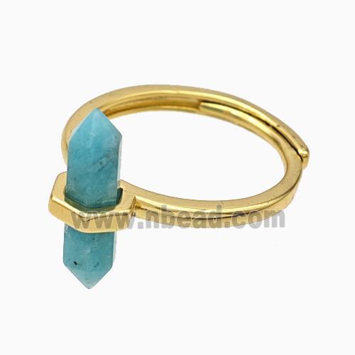 Gemstone Rings With Green Amazonite Prism Adjustable Gold Plated