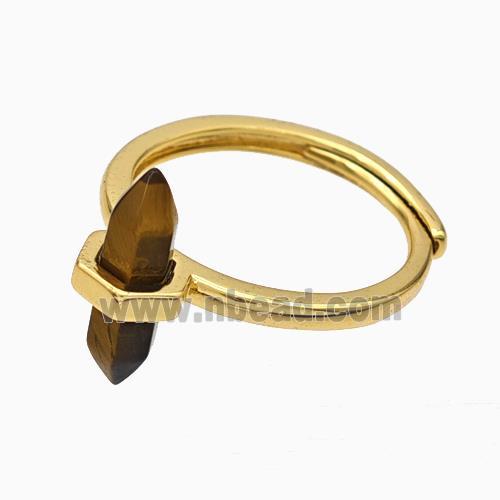 Gemstone Rings With Tiger Eye Stone Prism Adjustable Gold Plated