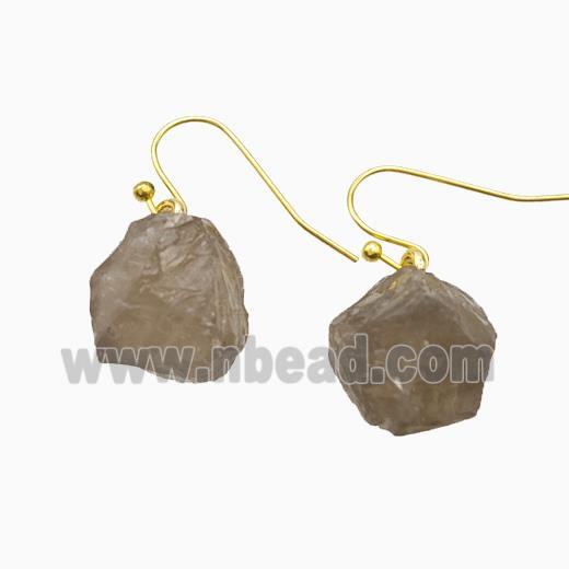 Smoky Quartz Nugget Copper Hook Earrings Gold Plated