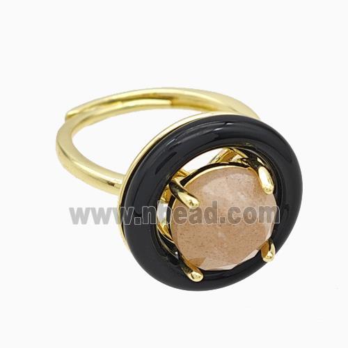 Copper Rings Pave Sunstone Black Enamel Adjustable Gold Plated