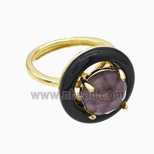 Copper Rings Pave Amethyst Black Enamel Adjustable Gold Plated